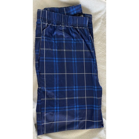 Pajama Men's 2 Piece PJ Set Navy Long Sleeved Top, Plaid Navy Pants, Small - Picture 3 of 10